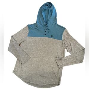 Hurley Mens Large Long Sleeve Gray & Teal Lightweight Hoodie